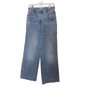 Sandro Jeans Womens 38 Light Wash Blue High Rise Wide Leg Patch Pocket Denim